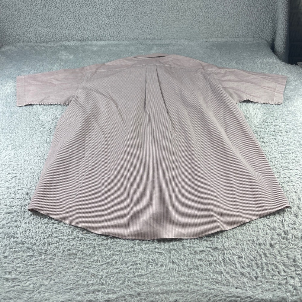 Stafford Mens 17.5 Burgundy White Striped Wrinkle Free Short Sleeve Dress Shirt - Picture 7 of 8